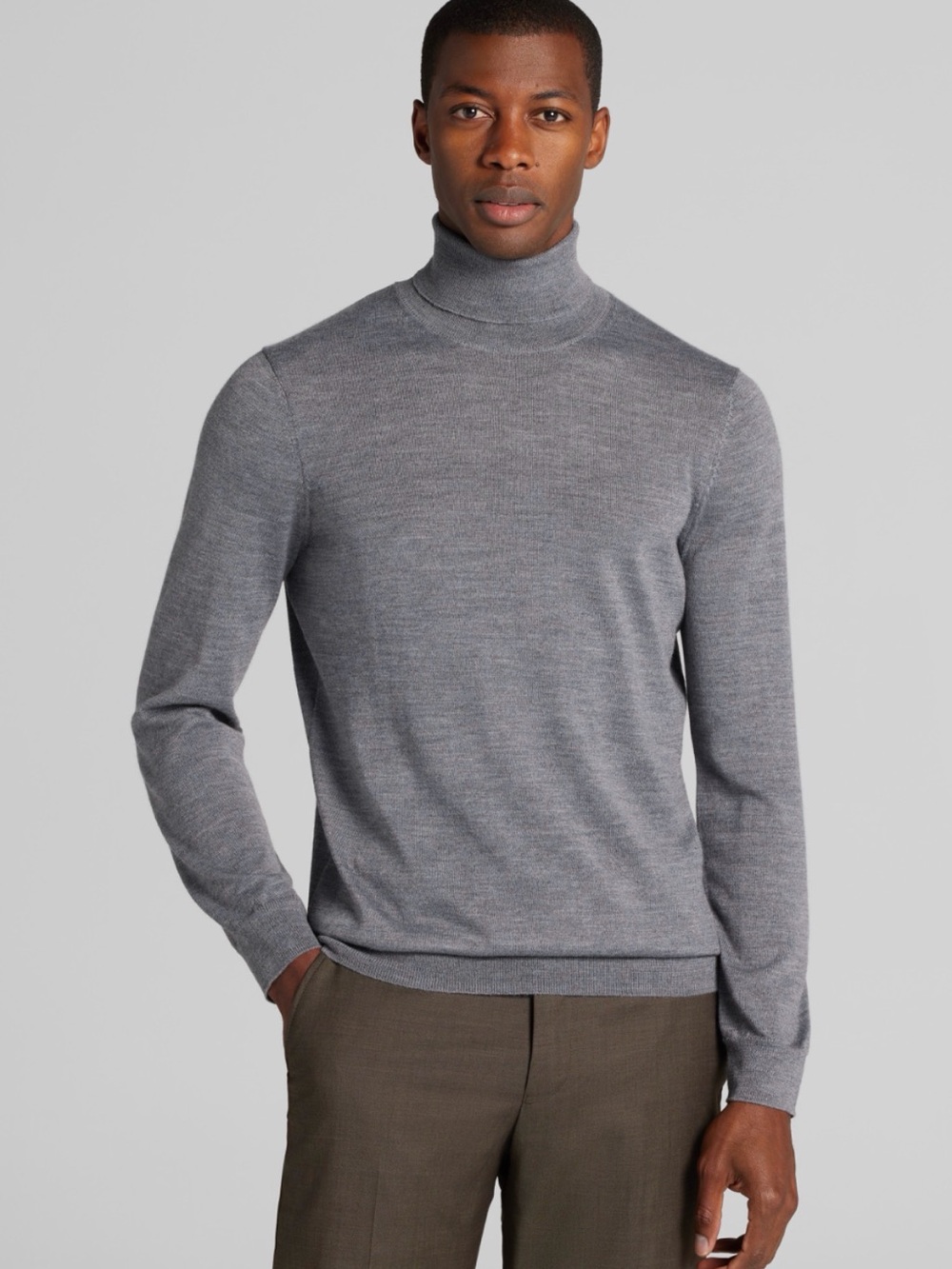 Jos. A. Bank Traveler Merino Wool Heather Grey Turtleneck Sweater